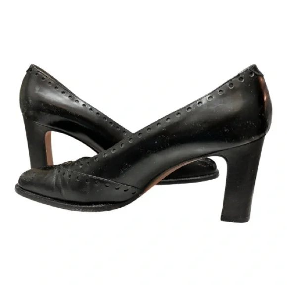 Vintage Anne Klein Black All Leather Wingtip Oxford Pumps Square Toe Italy 6 - Picture 11 of 16